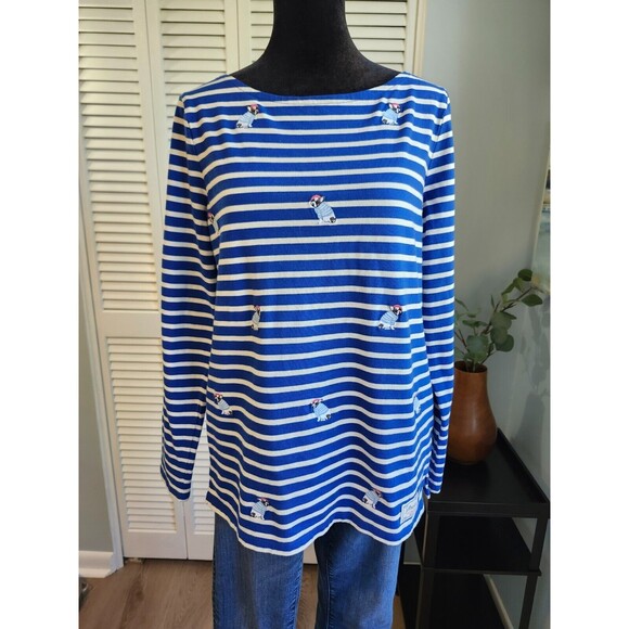 Talbots 100% Cotton Long Sleeve Tee Size Small Blue White Stripe Bulldogs Fall - Picture 1 of 9
